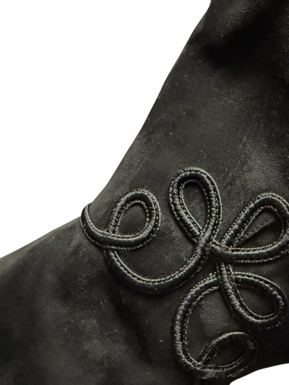 J.Renee Black Suede Knee High Boots Embroidered Pointed Toe Heel 11M Women - Picture 8 of 10